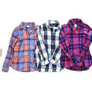 J.Crew Gap Plaid Flannel Button Down Shirt Bundle Womens S-XS Multicolor 3pc